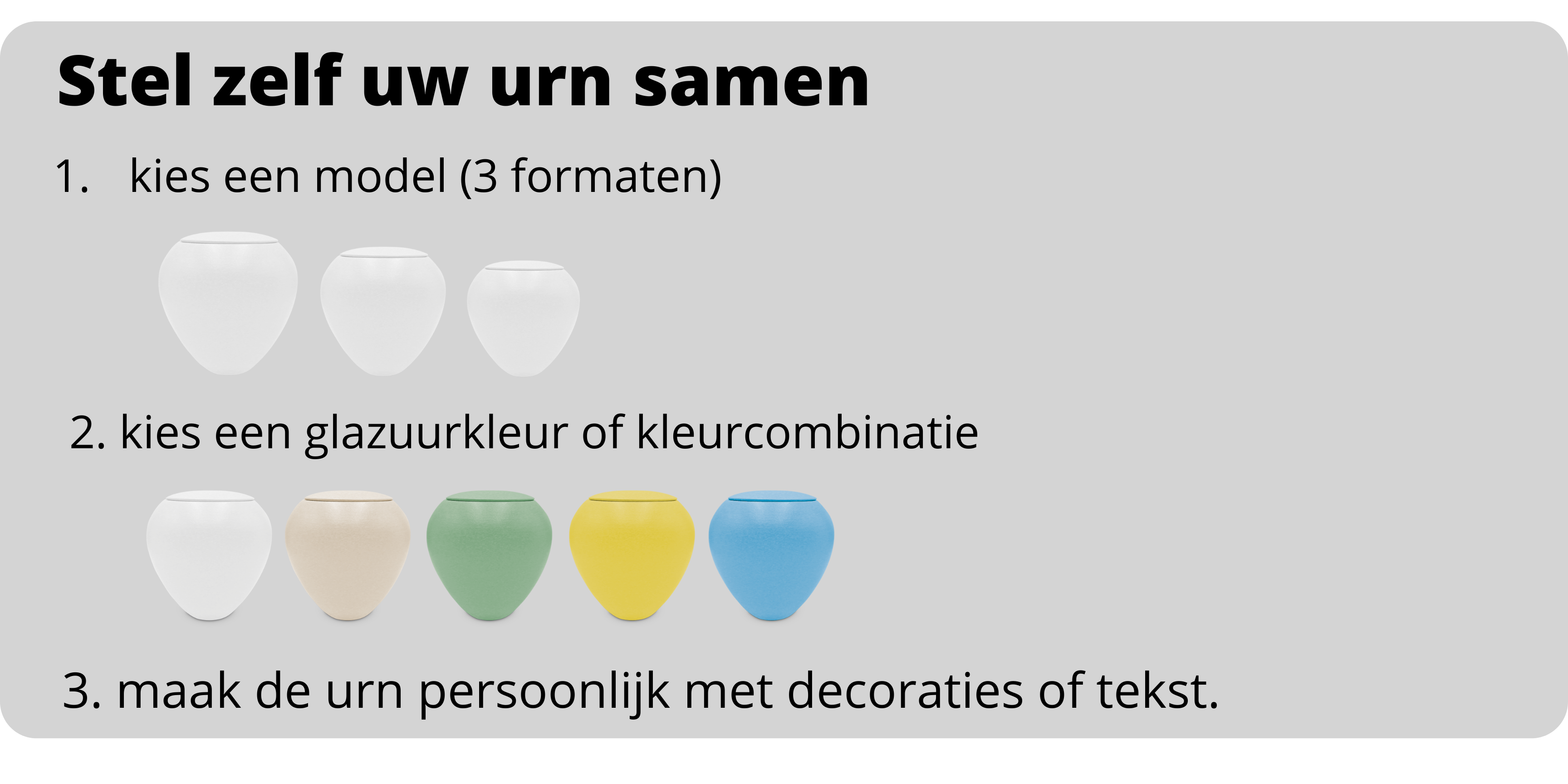 Keramiek urnen: formaat, kleur en tekst naar uw wensen