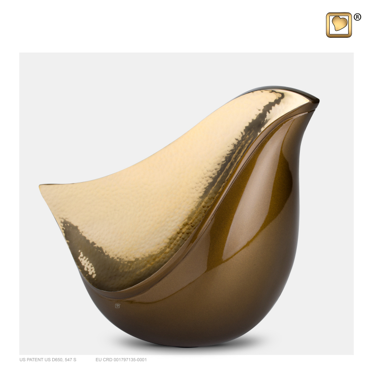 LoveBird urn met goudkleurig verenpak A551