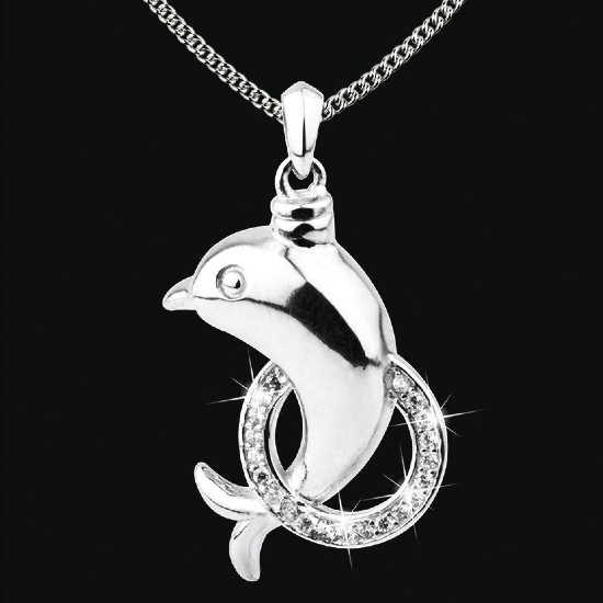 ashanger dolfijn in zilver met zirkonia