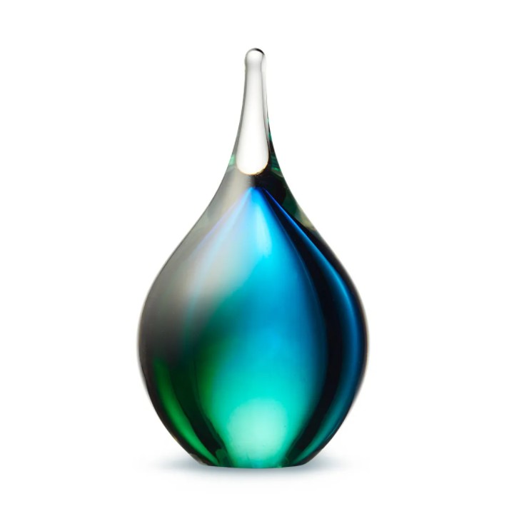 Druppel urn van glas kleur Blauw-Groen