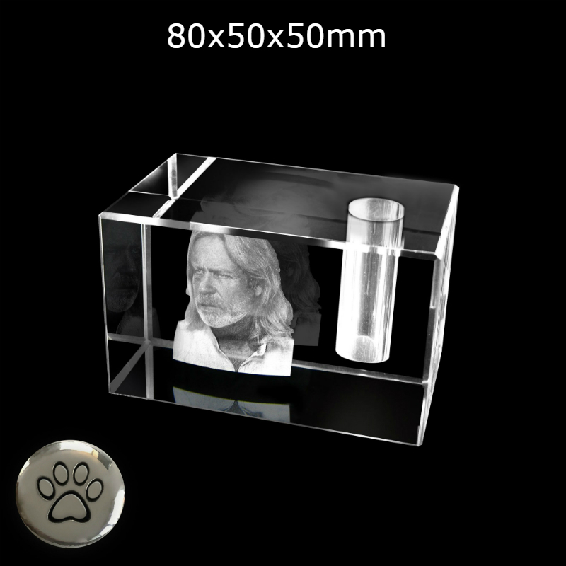 FotoGlas urn 80x50x50mm + pootafdruk dop
