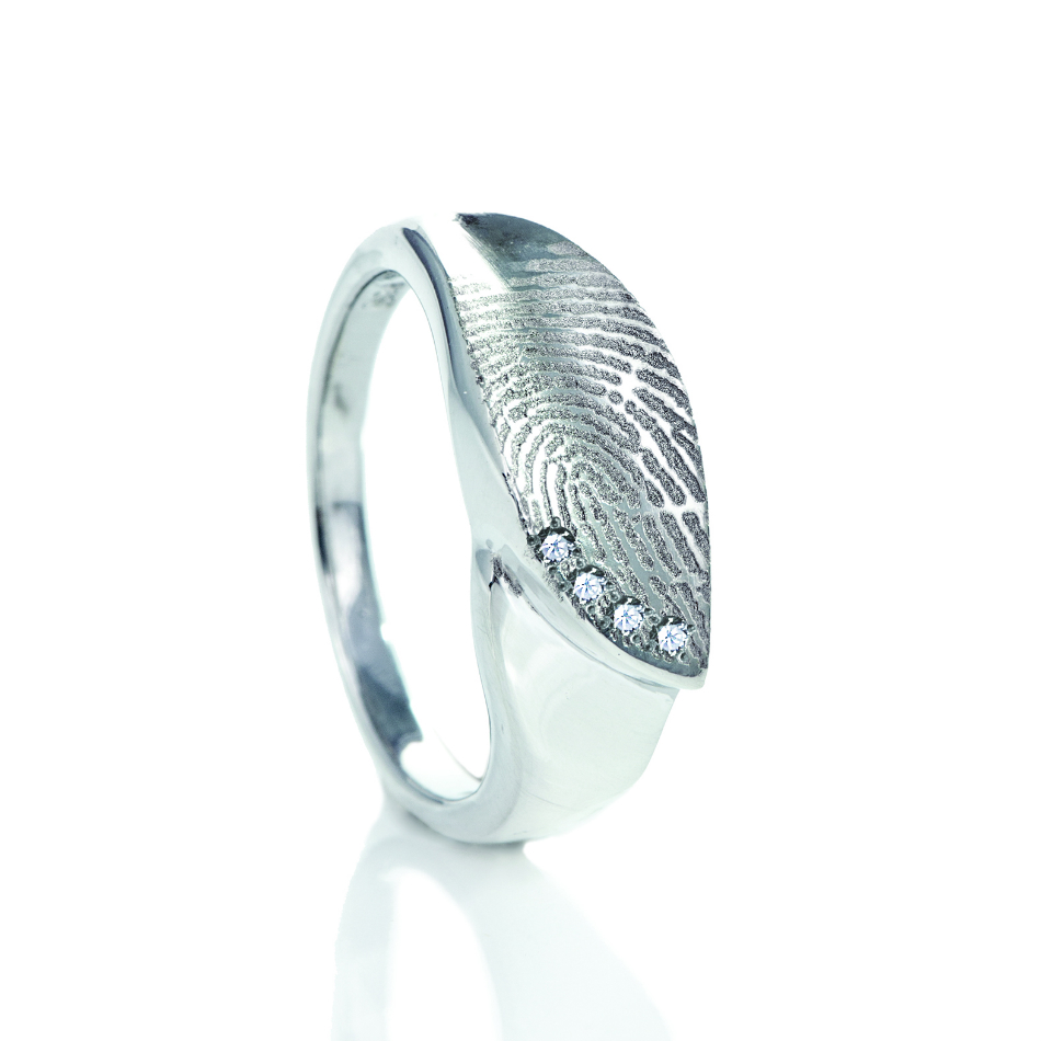 ring met vingerafdruk in zilver + zirkonia