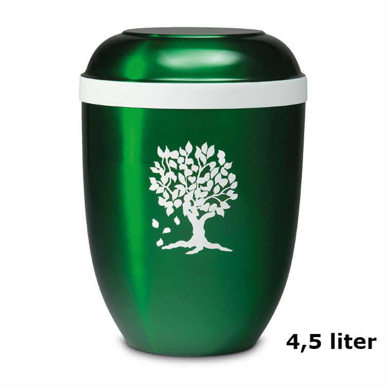 urn van groen edelstaal met witte levensboom (4500ml)
