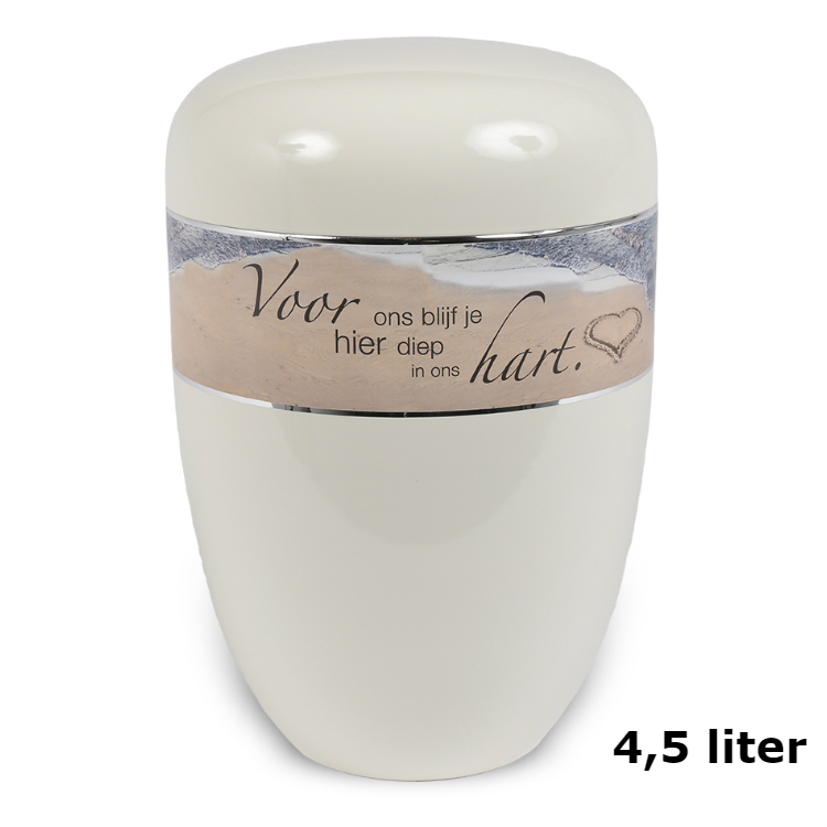 urn van edelstaal Crème-Wit met tekstband (4500ml)