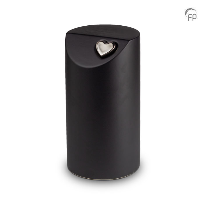 Zuil urn in Zwart keramiek met zilverkleurig hart (4700ml)