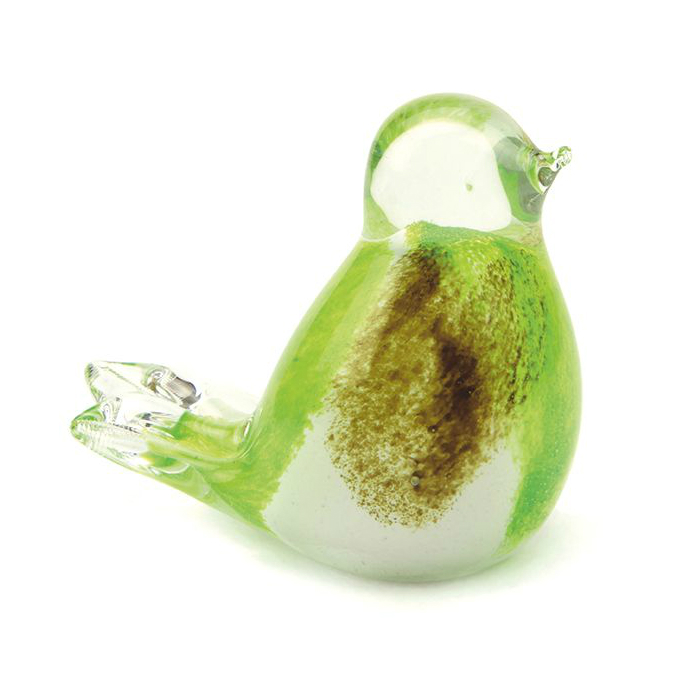 Vogel mini-urn van kristalglas: bruin/groen/wit