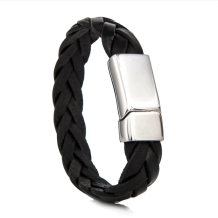 lederen armband L001-602 gevlochten zwart