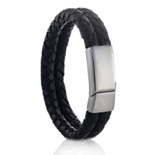 lederen armband L091-305 dubbelzwart