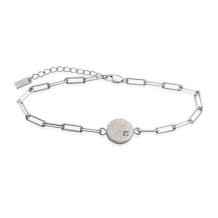 Verstelbare armband met paperclip schakels en ronde hanger met afdruk + zirkonia