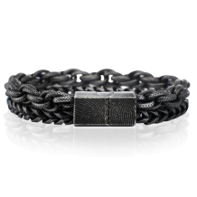 Armband in zwart edelstaal met vingerafdruk.