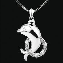 Ashanger Dolfijn in zilver met zirkonia inclusief collier