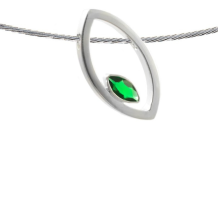 Bladvormige hanger met open askamer achter de edelsteen