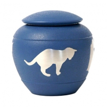 Country Blue Silhouette Cat dieren urn met Poes in zilverkleur