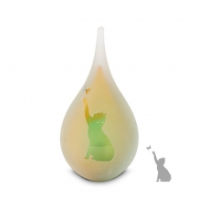 Druppel urn 14cm Gold-Green: Poes+ Vlinder (50ml)