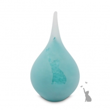 Druppel urn 19cm Opake-Turquoise: Poes+ Vlinder (260ml)