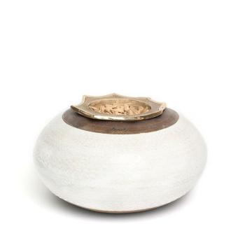 Flora urn Ovaal in wit met bruin