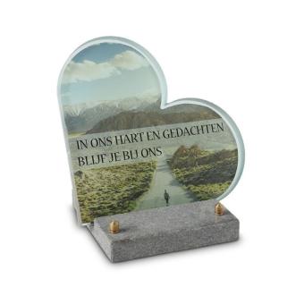 FotoGlas hart 17x17cm: In ons hart en gedachten