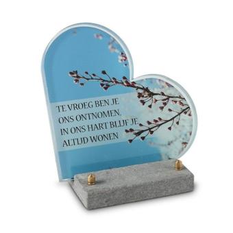 FotoGlas hart 17x17cm: Te vroeg ben je ons ontnomen