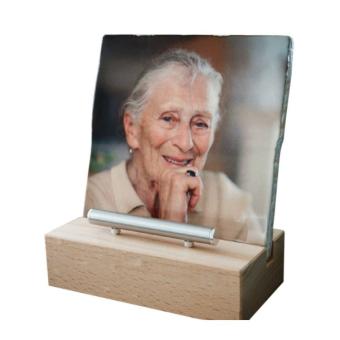 Fotoplaat tegel met houten steun + waxine