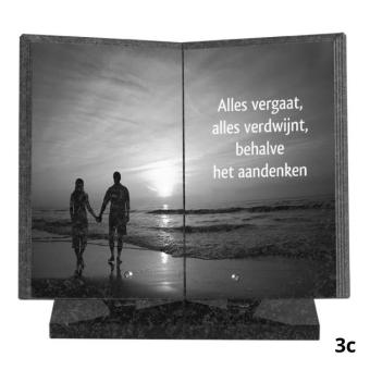 Gedenkmonument Boek 35x35cm: tekst + laserfoto geheel dekkend