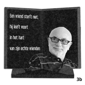 Gedenkmonument Boek 35x35cm: tekst + laserfoto persoon