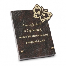 Gedenksteen 18x22cm met Vlinder: Het afscheid is definitief