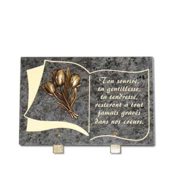 gedenksteen 20x30cm met bronzen bloemen