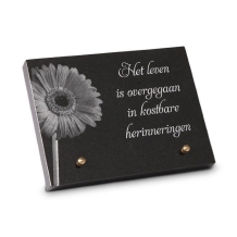 Gedenksteen 20x15cm met Gerbera: Het leven is overgegaan