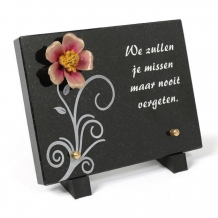 Gedenksteen met  3D roos: We zullen je missen maar nooit vergeten