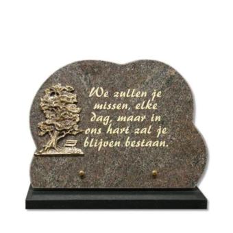 Gedenksteen Wolk 32x32cm met bronzen landschap