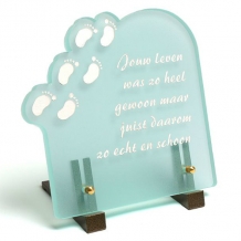 Glasmonument 25x20cm met voetjes: Jouw leven was zo heel gewoon...