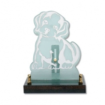 Glasmonument Hond 13x18cm op sokkel met tekstkader