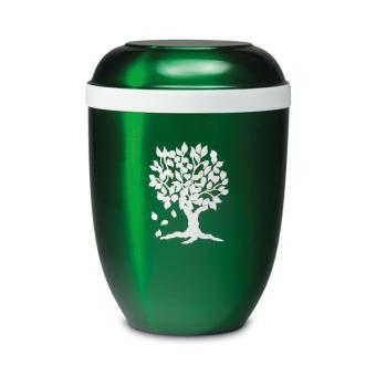 urn van groen edelstaal met witte levensboom (4500ml)