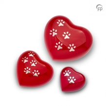 Hart mini urn Rood met zilverkleurige pootafdrukken