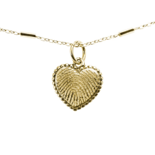 Hart hanger in 14k geelgoud met bolletjesrand en vingerafdruk