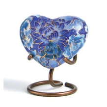 Hart urn Essence Elite Floral Blue met bloemen + standaard