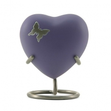Hart urn Area Butterfly met vlinder in zilverkleur + standaard
