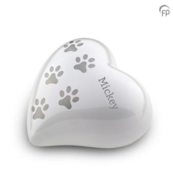 Hart mini urn Wit met pootafdrukken