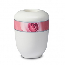 Urn in wit keramiek + waxine: Roos (400ml)