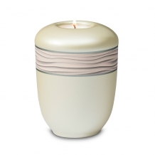 Urn parelmoer-wit keramiek + waxine: Golvende Zee (400ml)