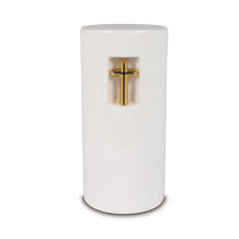 Zuil urn in wit keramiek met kruis in goudkleur (4000ml)