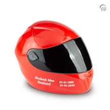 Helm urn in rood keramiek + gravure