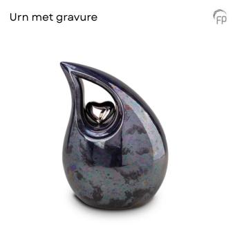 keramiek urn zwartblauw metallic + gravure