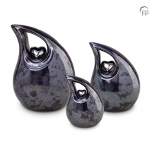 keramiek urn blauw-metallic met hart in zilverkleur