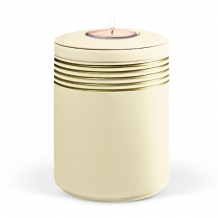 Urn + waxine Zandbeige met decorband in goudkleur