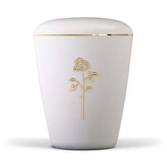 Urn (natuurvriendelijk) in wit met roos en gouden rand (3600ml)