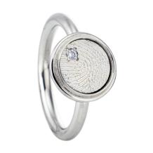 Ronde ring in zilver met zirkonia + vingerafdruk
