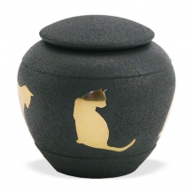 Shale Silhouette Cat dieren urn met Poes in goudkleur