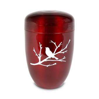 Urn in Bordeauxrood edelstaal met Vogels