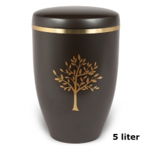 Urn van edelstaal met goudkleurband en levensboom (5000ml)